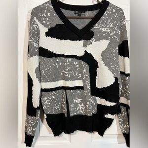 Metric Knits Abstract Print Sweater Medium Gray Black
